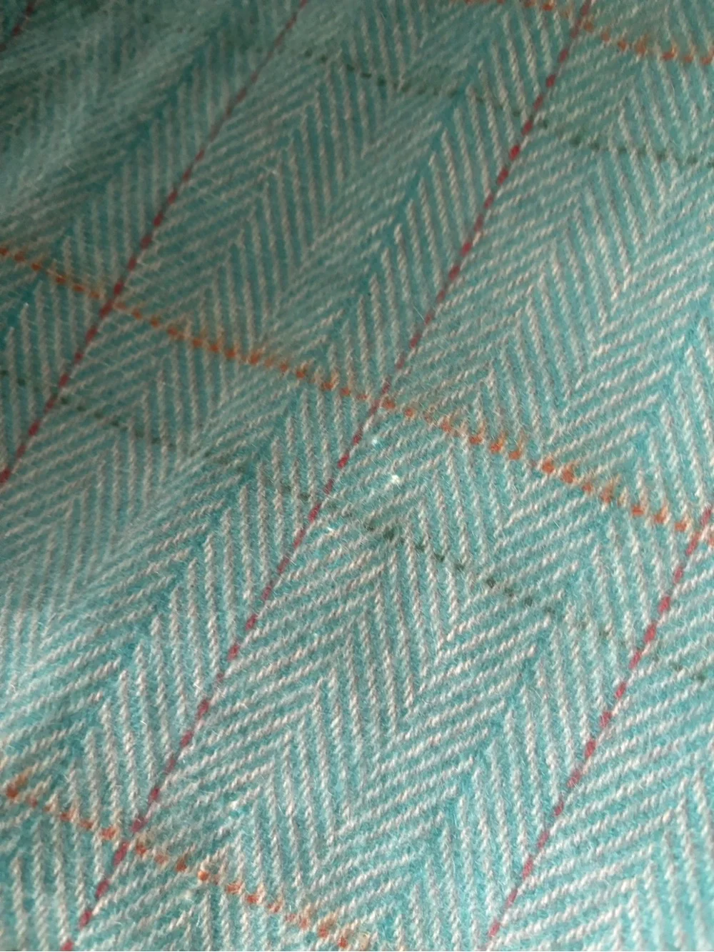 Loro Piana Teal Plaid Wool Scarf with Gray Fringe